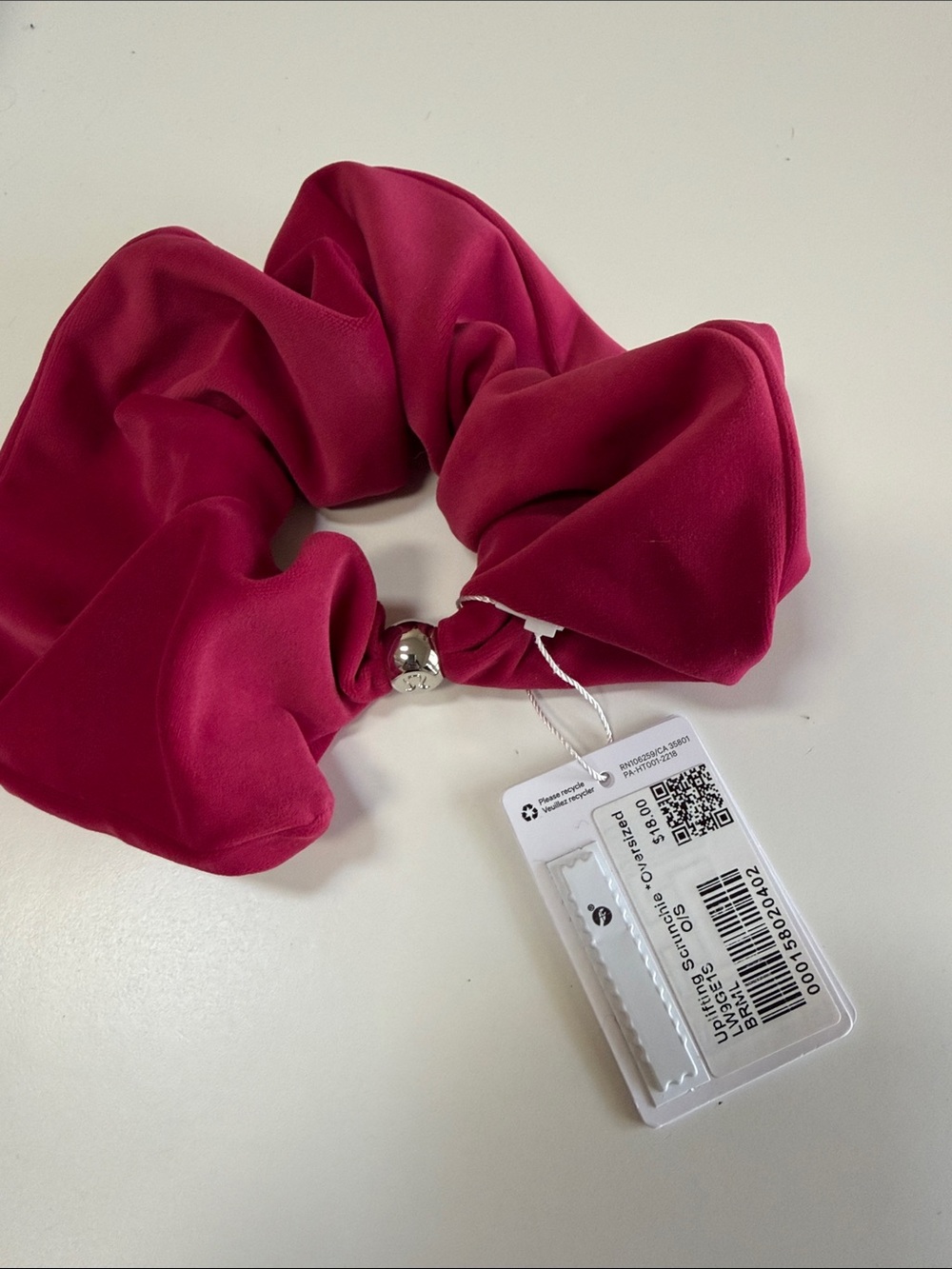 Lululemon Pink Satin Scrunchie Hair Tie with Metal Accent
